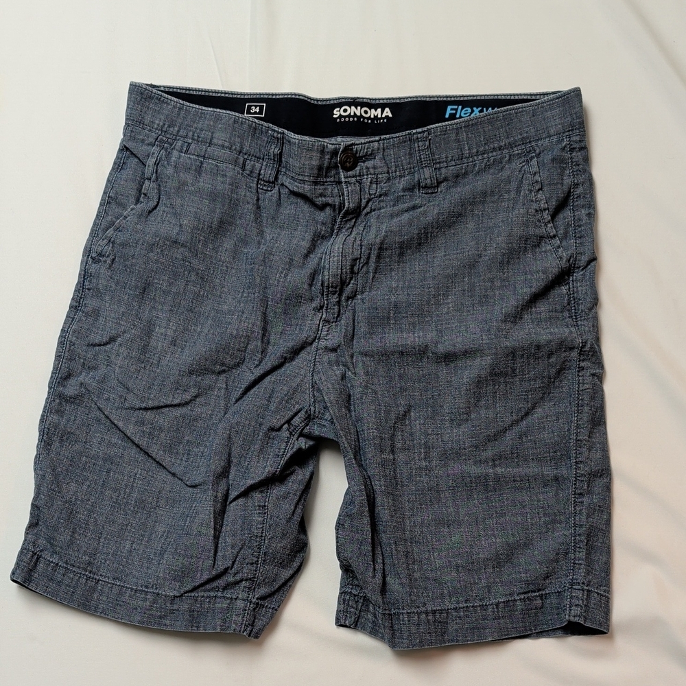 Sonoma Men's Chambray Flat-Front Shorts in Slate Gray